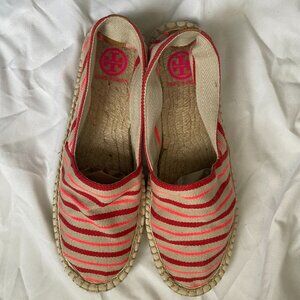 TORY BURCH Slip-On Flat Espadrille Linen Red/Pink Stripes